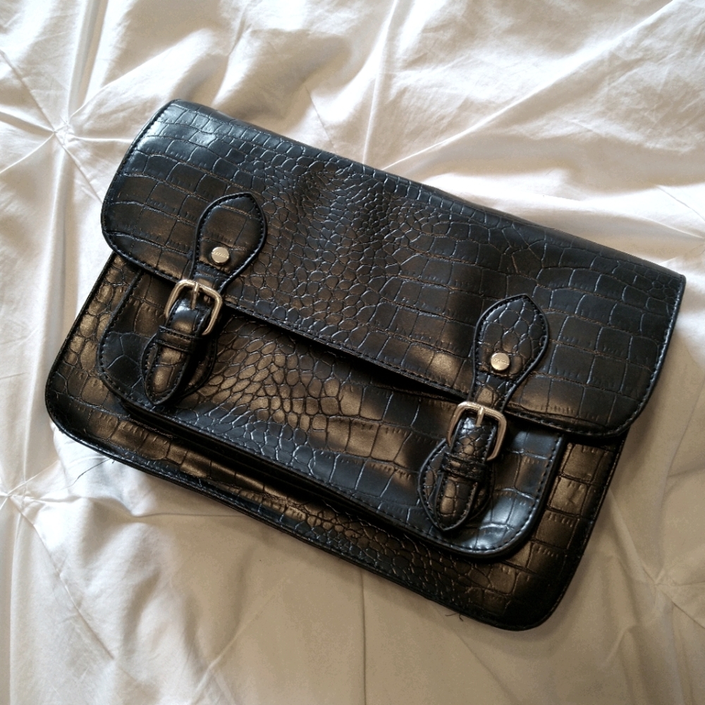Black croc crossbody handbag